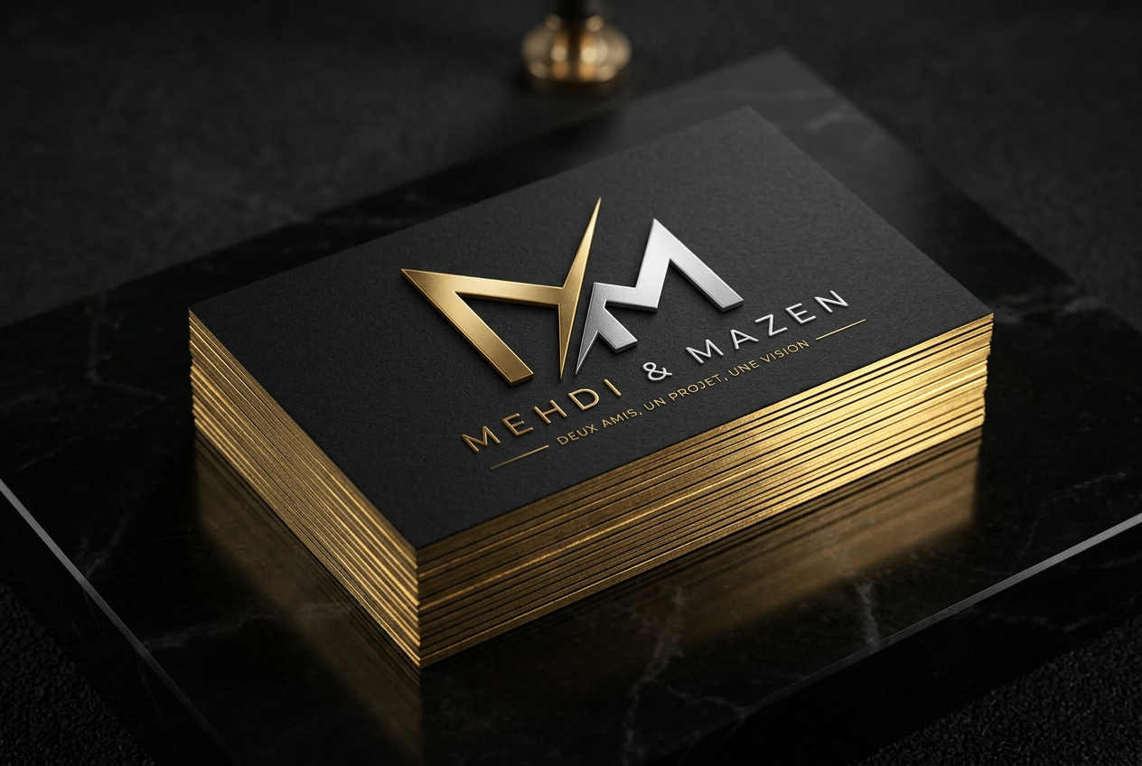 Cartes de visite noires et or Mehdi & Mazen