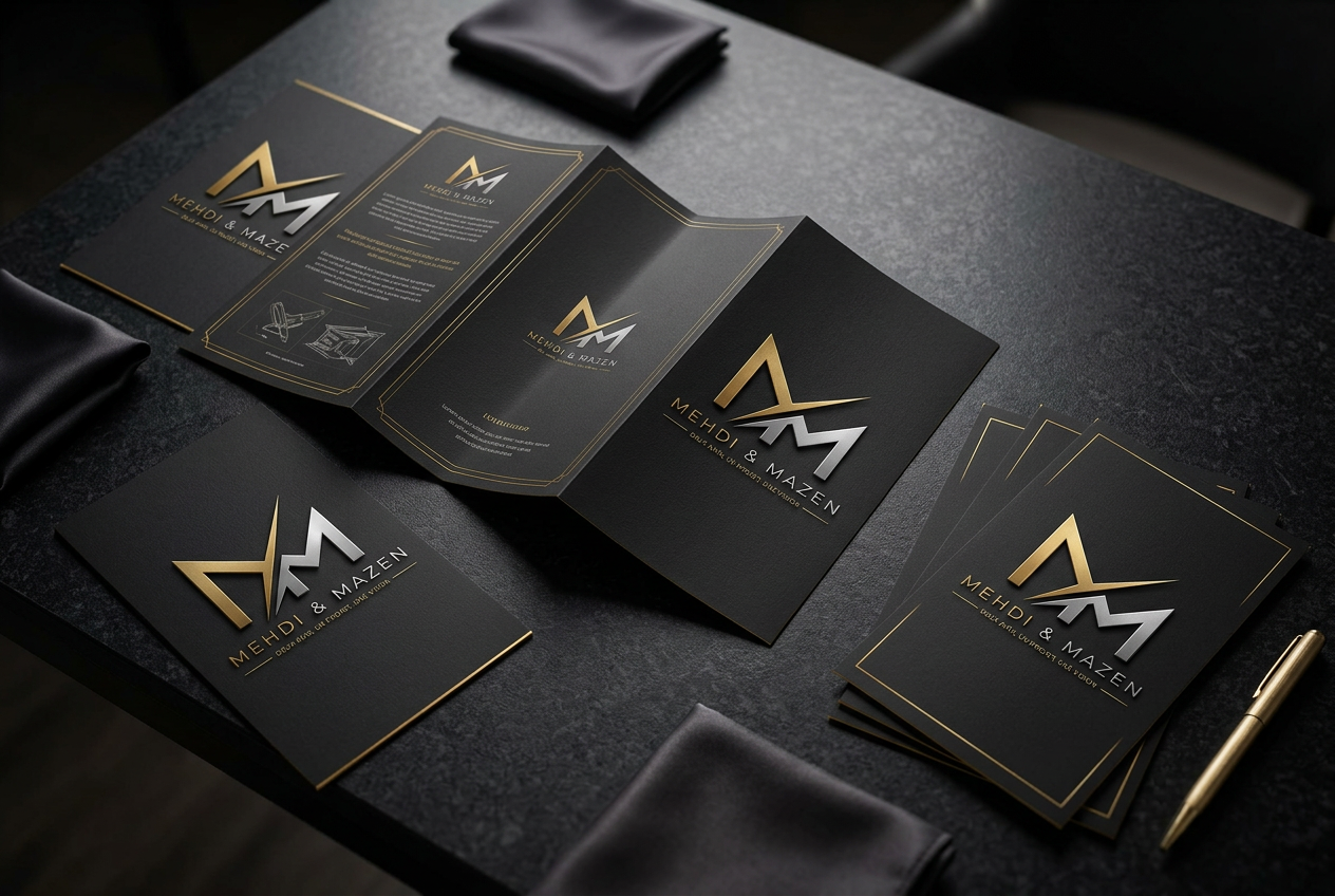 Flyers et brochures noirs et or Mehdi & Mazen